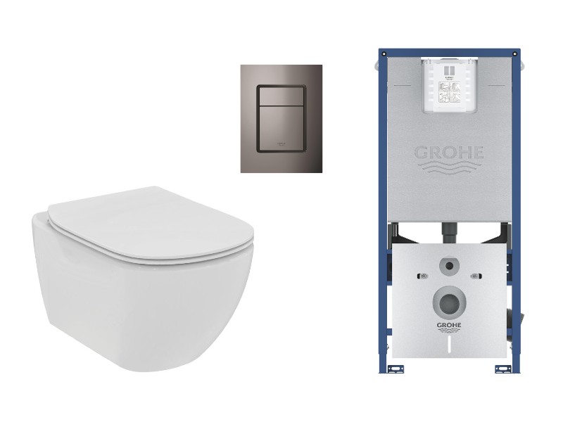 Ideal Standard Set wc ideal standard tesi, suspendat, cadru/clapeta grohe, rimless, softclose, lucios, alb/grafit, t536001-7st