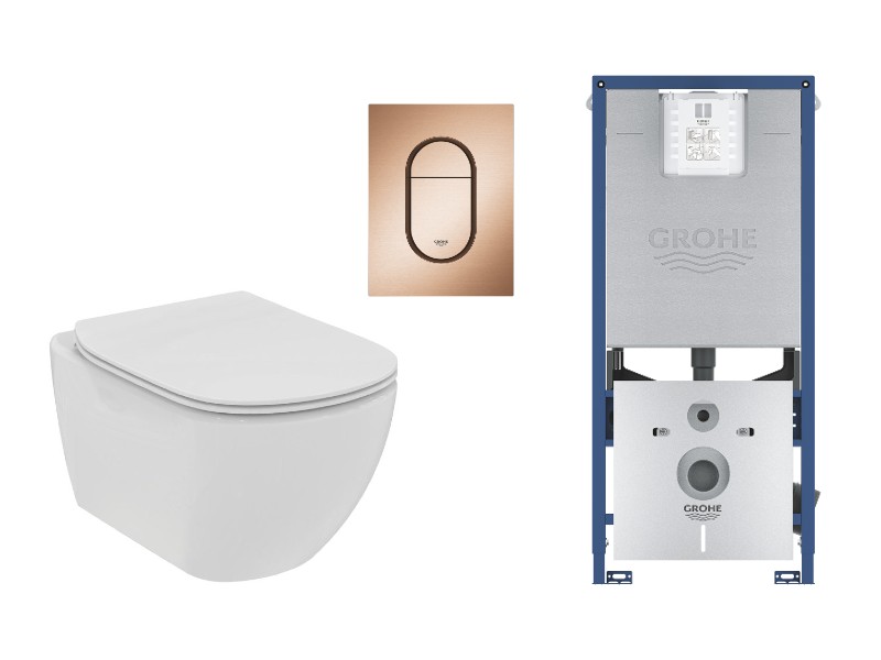 Ideal Standard Set wc ideal standard tesi, suspendat, cadru/clapeta grohe, rimless, softclose, mat, alb/cupru, t536001-13st
