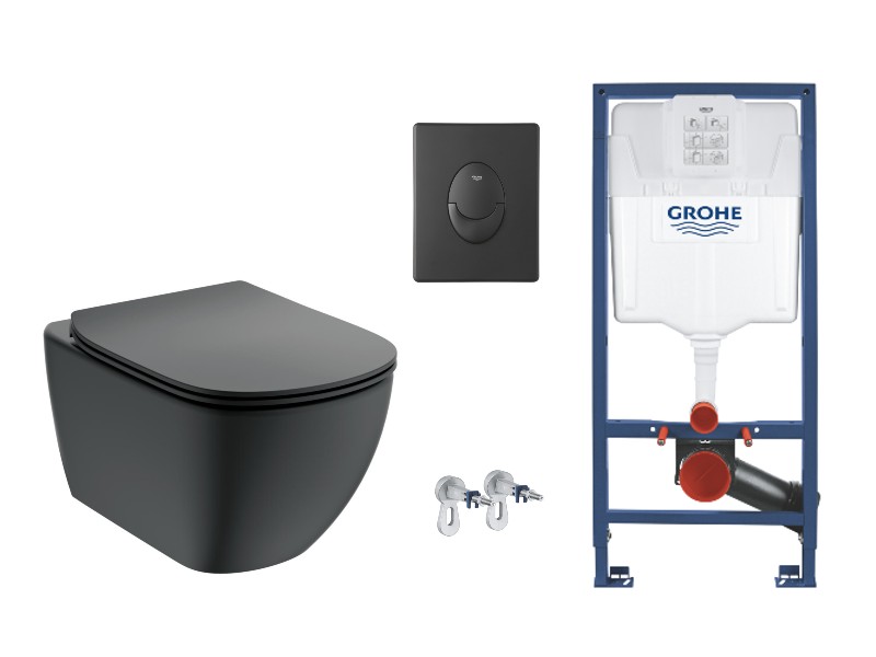 Ideal Standard Set wc ideal standard tesi, suspendat, cadru/clapeta grohe, rimless, softclose, mat, negru, t3546v3-2st