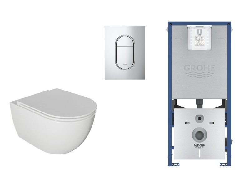 Kielle  Set wc kielle oudee, suspendat, cadru si clapeta grohe, rimless, softclose, alb/crom, 30102001-1st
