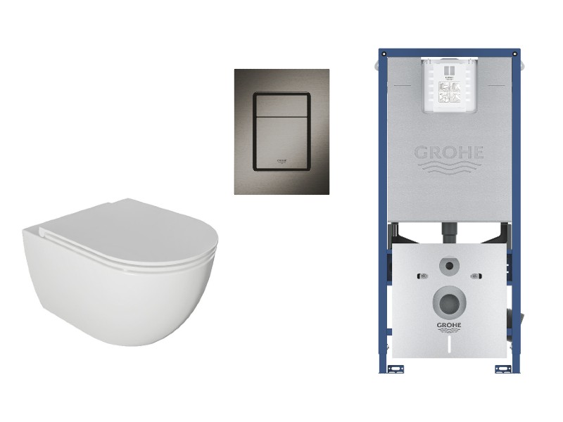 Kielle  Set wc kielle oudee, suspendat, cadru si clapeta grohe, rimless, softclose, mat, alb/grafit, 30102001-2st