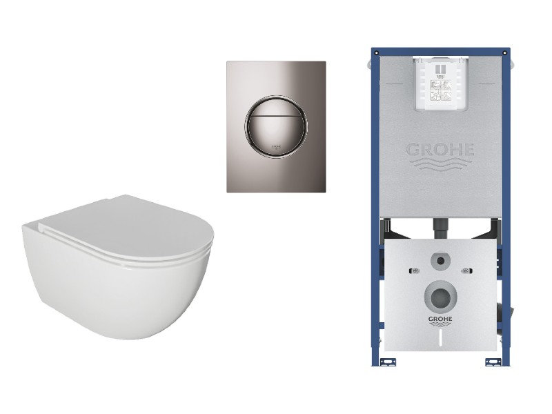 Kielle  Set wc kielle oudee, suspendat, cadru si clapeta grohe, rimless, softclose, lucios, alb/grafit, 30102001-3st