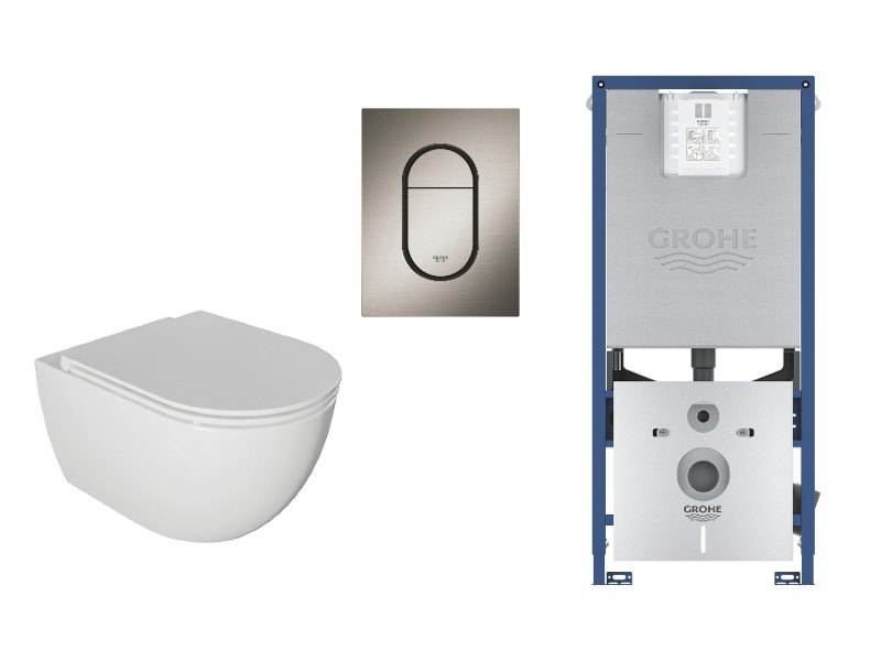 Kielle  Set wc kielle oudee, suspendat, cadru si clapeta grohe, rimless, softclose, mat, alb/grafit, 30102001-4st