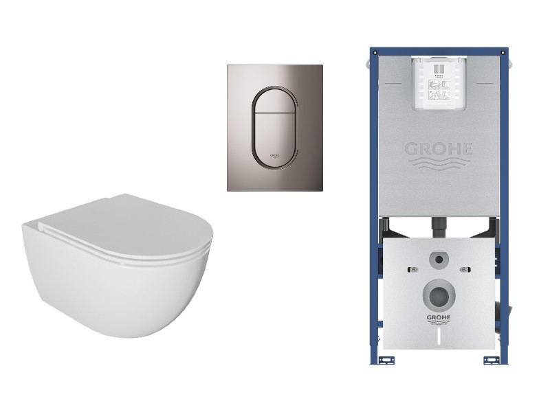 Kielle  Set wc kielle oudee, suspendat, cadru si clapeta grohe, rimless, softclose, lucios, alb/grafit, 30102001-6st