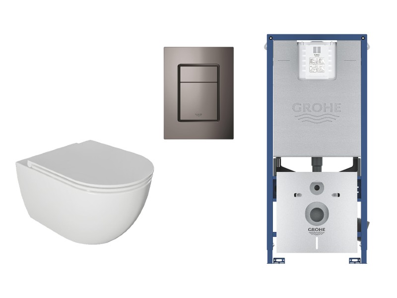 Kielle  Set wc kielle oudee, suspendat, cadru si clapeta grohe, rimless, softclose, lucios, alb/grafit, 30102001-7st