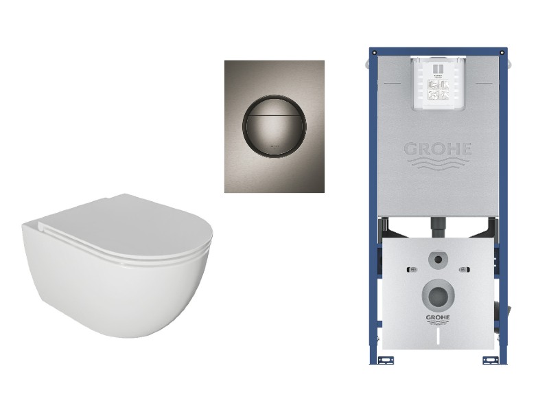 Kielle  Set wc kielle oudee, suspendat, cadru si clapeta grohe, rimless, softclose, mat, alb/grafit, 30102001-12st