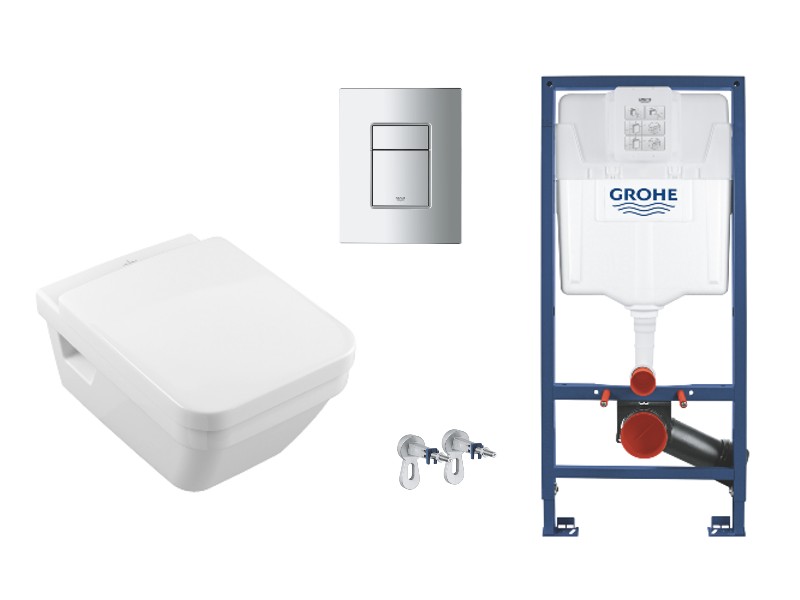 Villeroy and Boch Set wc villeroy & boch architectura, suspendat, cadru/clapeta grohe, rimless, softclose, lucios, alb/crom,