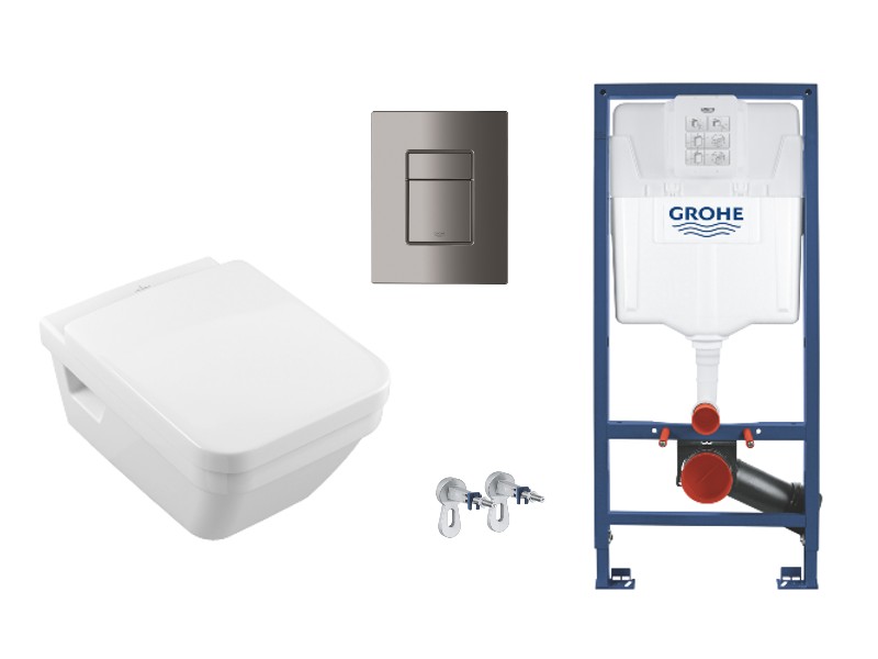 Villeroy and Boch Set wc villeroy & boch architectura, suspendat, cadru/clapeta grohe, rimless, softclose, lucios, alb/grafit,