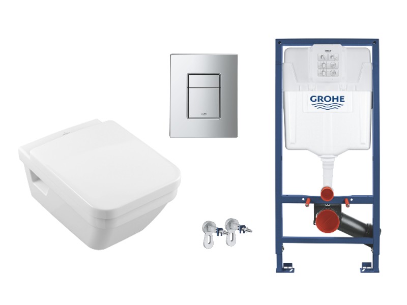 Villeroy and Boch Set wc villeroy & boch architectura, suspendat, cadru/clapeta grohe, rimless, softclose, lucios, alb/crom,