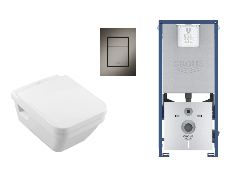 Villeroy and Boch Set wc villeroy & boch architectura, suspendat, cadru/clapeta grohe, rimless, softclose, mat, alb/grafit,