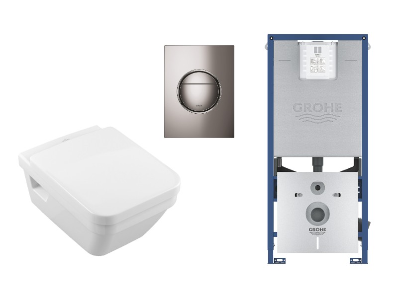 Villeroy and Boch Set wc villeroy & boch architectura, suspendat, cadru/clapeta grohe, rimless, softclose, lucios, alb/grafit,