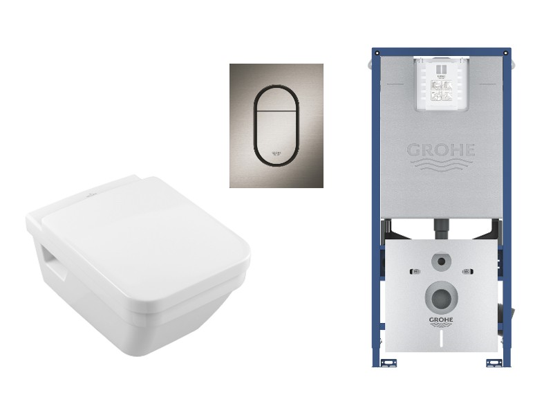 Villeroy and Boch Set wc villeroy & boch architectura, suspendat, cadru/clapeta grohe, rimless, softclose, mat, alb/grafit,