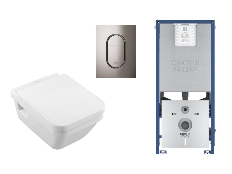 Villeroy and Boch Set wc villeroy & boch architectura, suspendat, cadru/clapeta grohe, rimless, softclose, lucios, alb/grafit,