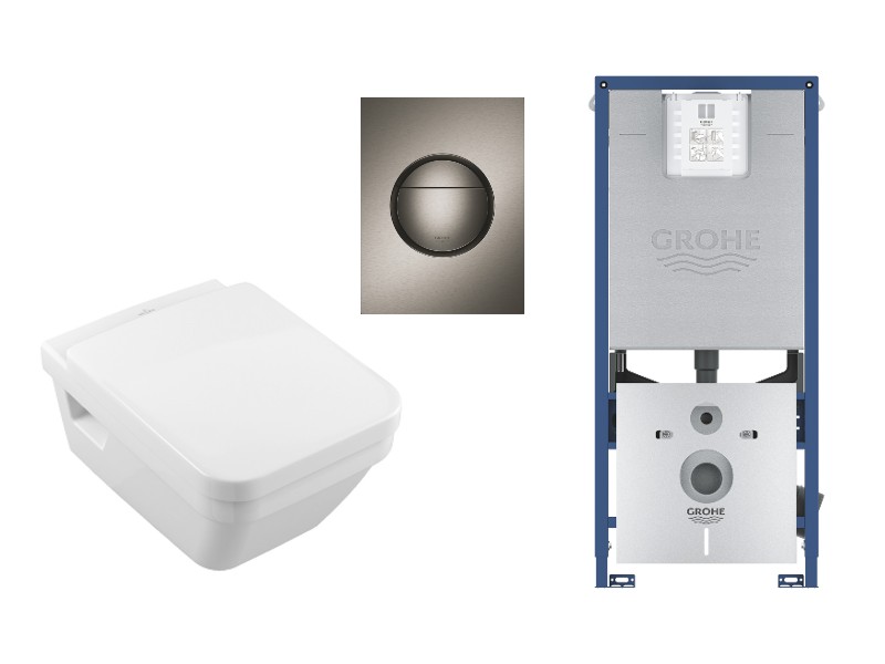 Villeroy and Boch Set wc villeroy & boch architectura, suspendat, cadru/clapeta grohe, rimless, softclose, mat, alb/grafit,