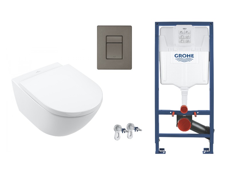 Villeroy and Boch Set wc villeroy & boch subway 3, cadru si clapeta grohe, rimless, softclose, mat, alb/grafit, 4670tsr1-1st