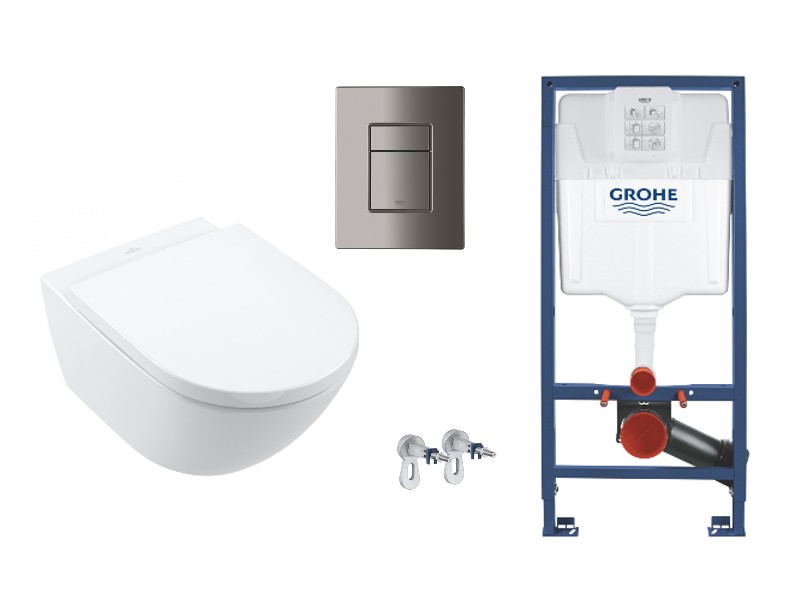 Villeroy and Boch Set wc villeroy & boch subway 3, cadru si clapeta grohe, rimless, softclose, lucios, alb/grafit, 4670tsr1-2st