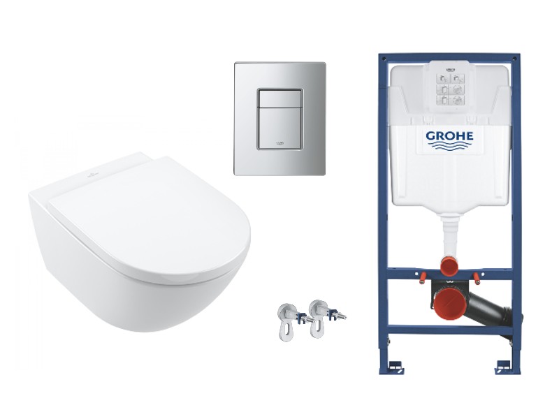 Villeroy and Boch Set wc villeroy & boch subway 3, cadru si clapeta grohe, rimless, softclose, lucios, alb/crom, 4670tsr1-6st