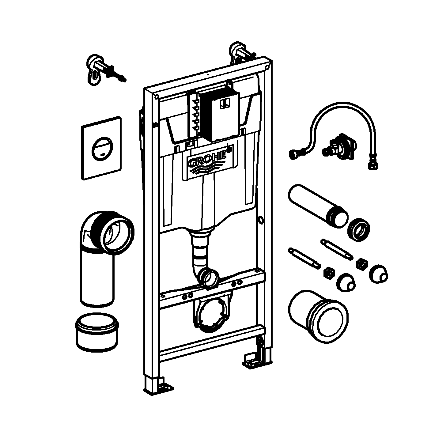 Set 3 in 1 rezervor WC Grohe 39581000, 1130 mm, 500 mm, 2 moduri spalare, incastrat, uscata, verticala, suport