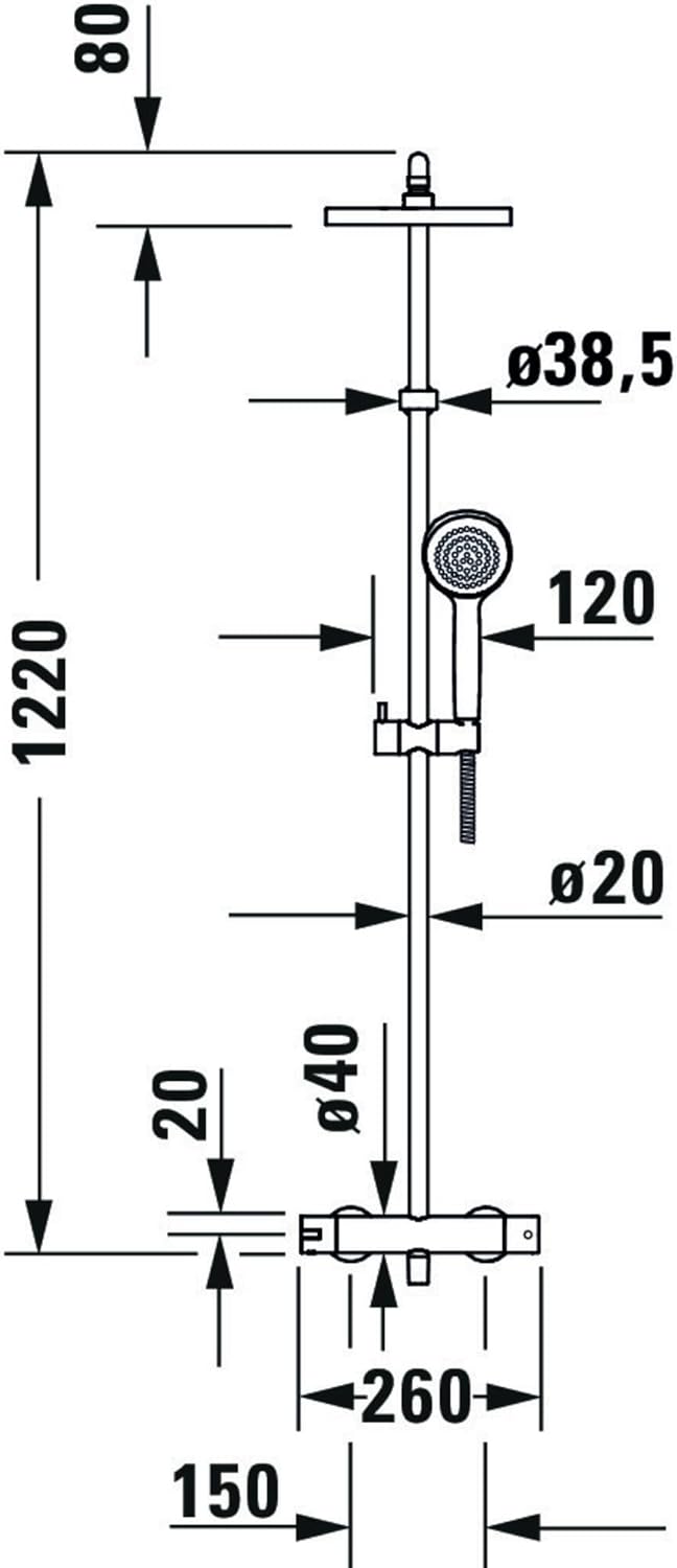 Sistem de dus Duravit B24280008010, B.2, tip incastrare aparent, pentru dus, pentru un dus confortabil zilnic, crom [5]