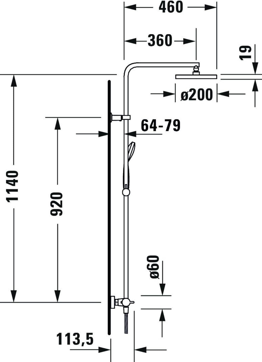 Sistem de dus Duravit B24280008010, B.2, tip incastrare aparent, pentru dus, pentru un dus confortabil zilnic, crom [6]