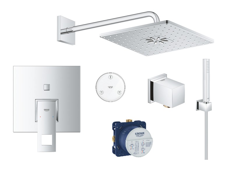 Grohe Sistem de dus eurocube 24062000, 1/2'', incastrat, 310 mm, 3 pulverizari, telecomanda wireless, anti-calcar, crom