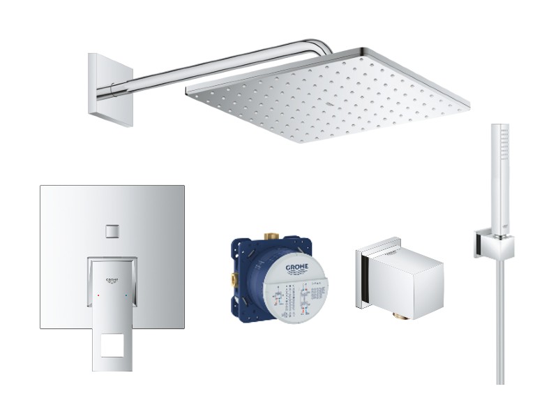 Grohe Sistem de dus eurocube 24062000, 1/2'', incastrat, 310 mm, 1 pulverizare, anti-calcar, crom