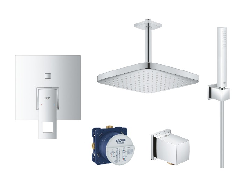 Grohe Sistem de dus eurocube 24062000, 1/2'', incastrat, montare pe tavan, 250 mm, 1 pulverizare, anti-calcar, crom