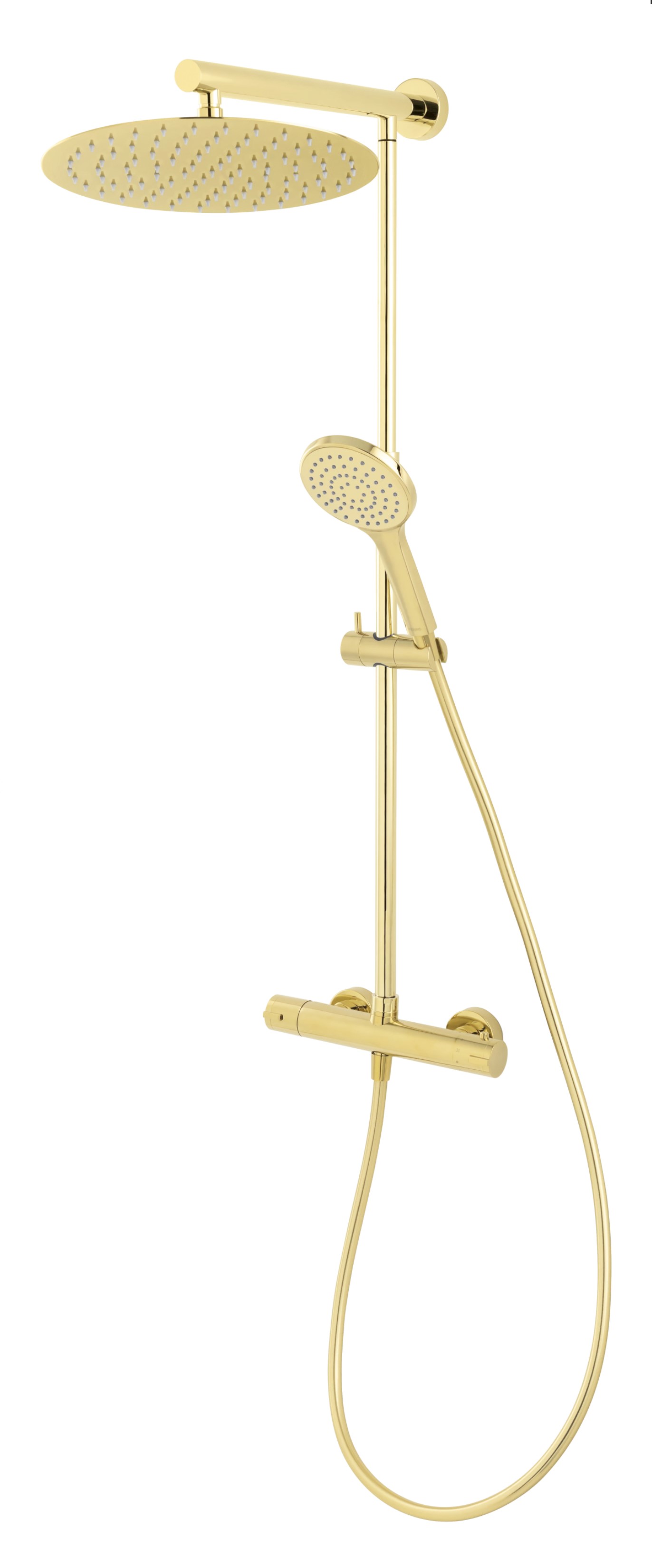 FDesign Sistem de dus fdesign anima fd5-ana-7u-55, 1/2'', aparent, termostat, 300 mm, 1 pulverizare, anti-calcar, lucios, auriu