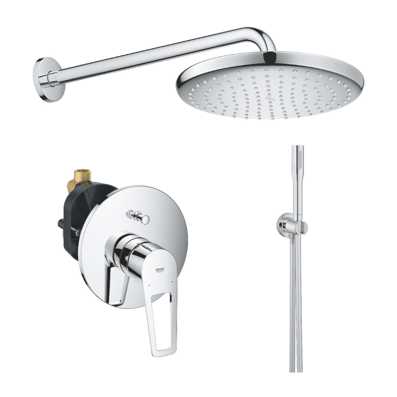 Grohe Sistem de dus grohe bauloop tempesta 29081001, 1/2'', dus 250 mm, 1 pulverizare, anti-calcar, crom