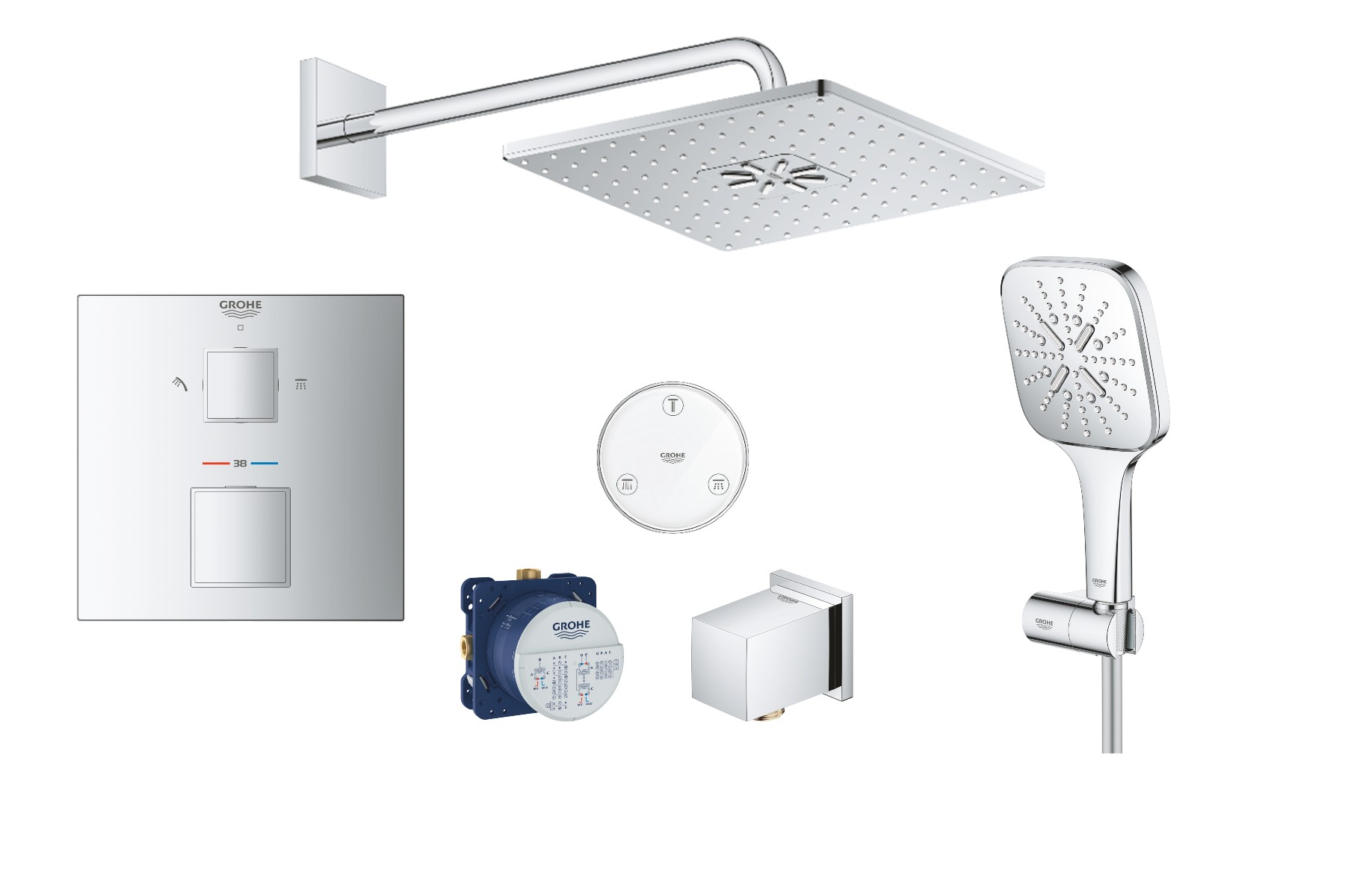Grohe Sistem de dus grohe cube smartconnect 24154000, 1/2'', incastrat, termostat, 310 mm, 3 pulverizari, anti-calcar, crom