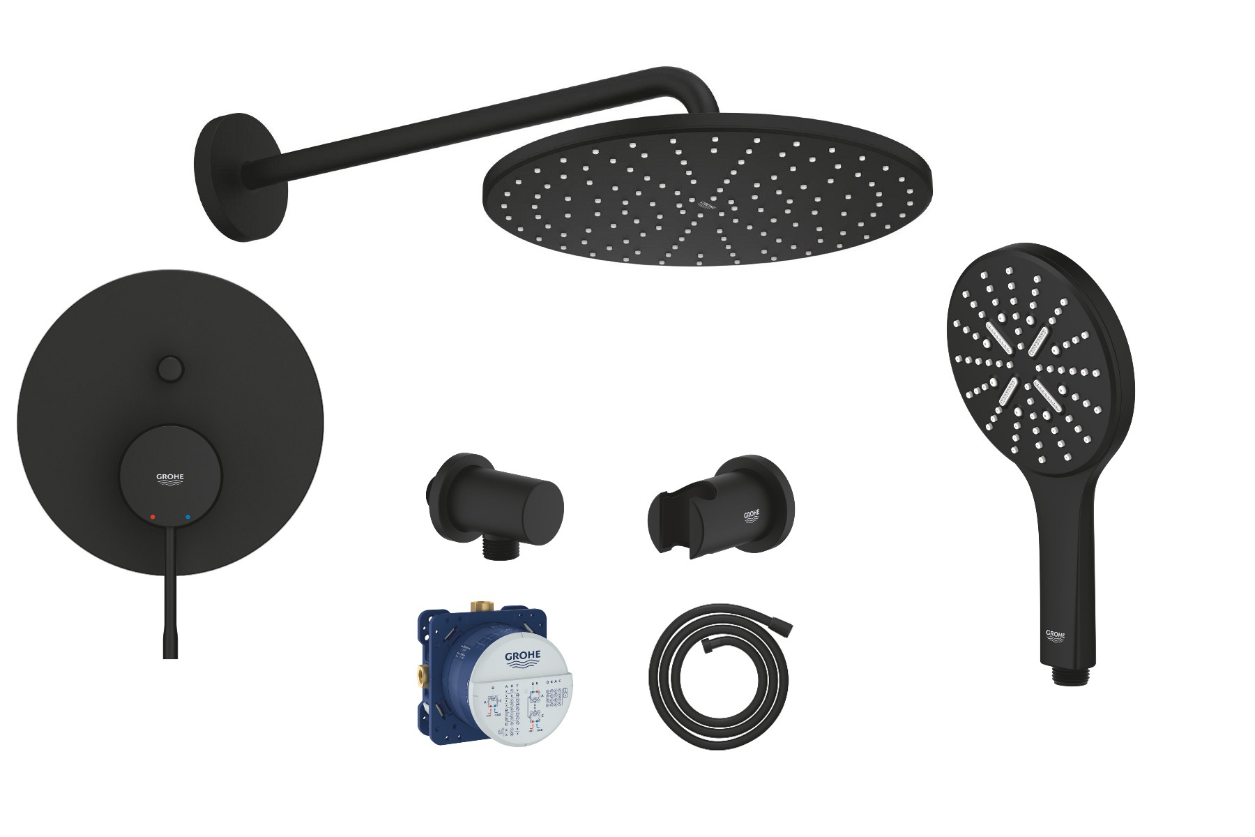 Grohe Sistem de dus grohe essence 310, 1/2'', incastrat, 310 mm, 1 pulverizare, mat, negru