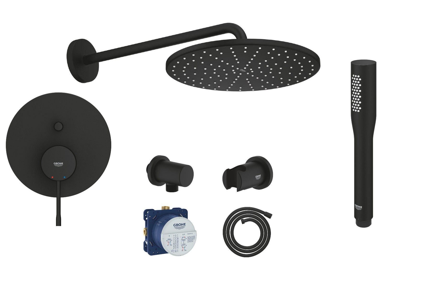 Grohe Sistem de dus grohe essence 310, 1/2'', incastrat, 310 mm, 1 pulverizare, para stick, mat, negru