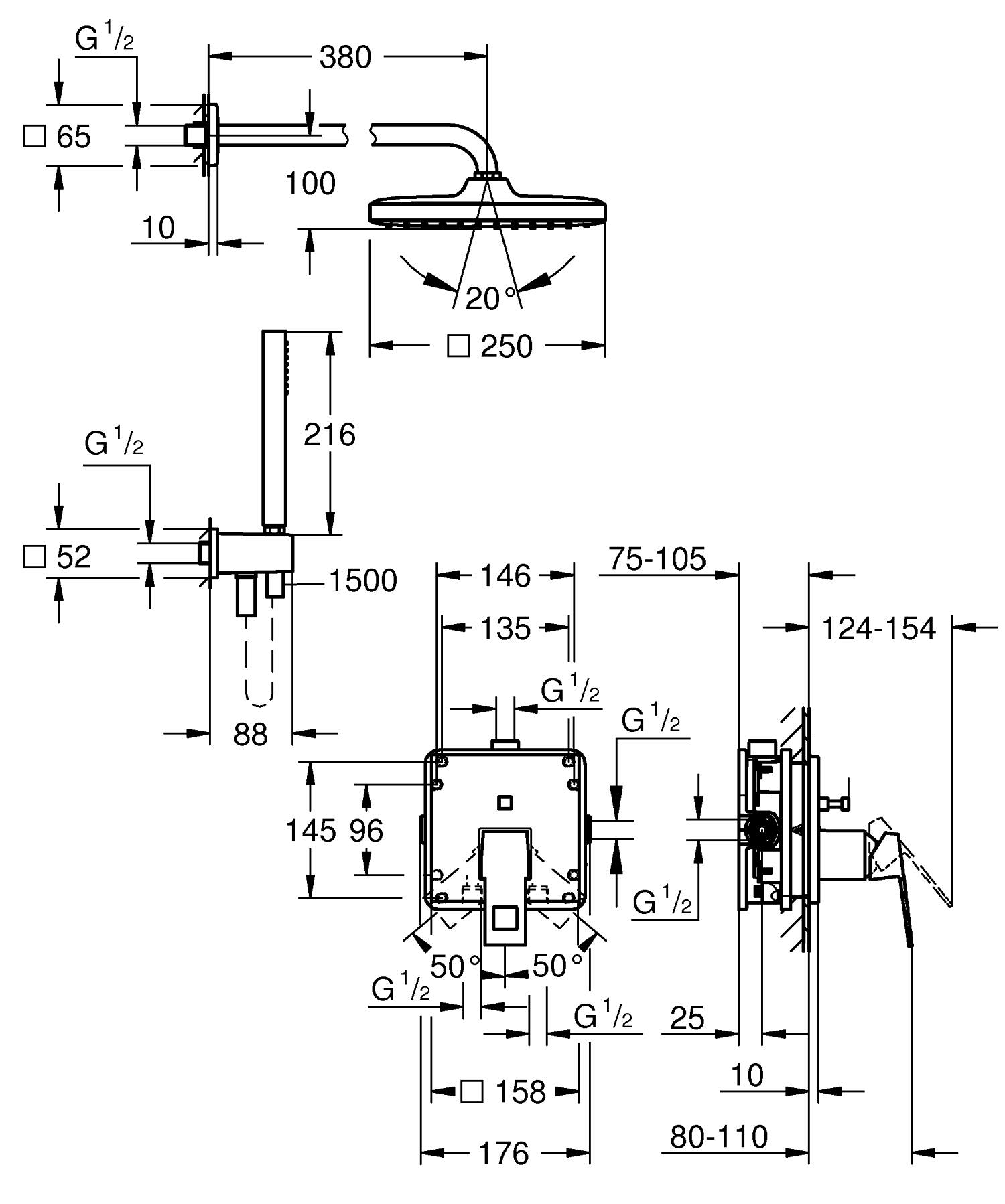 Sistem de dus Grohe 25289000, Eurocube, tip incastrare incastrat, pentru dus, tip comanda monocomanda, crom [3]