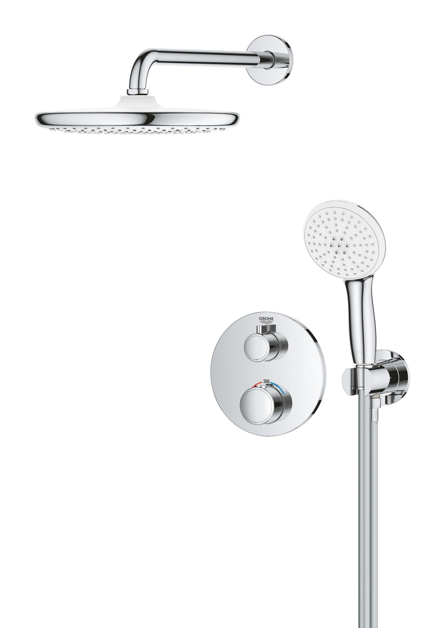 Sistem de dus Grohe 34872000, 250 mm, 1 bar, 110 mm, 1.5 m, 380 mm, 1 functii palarie dus, 1 functii para dus, Crom