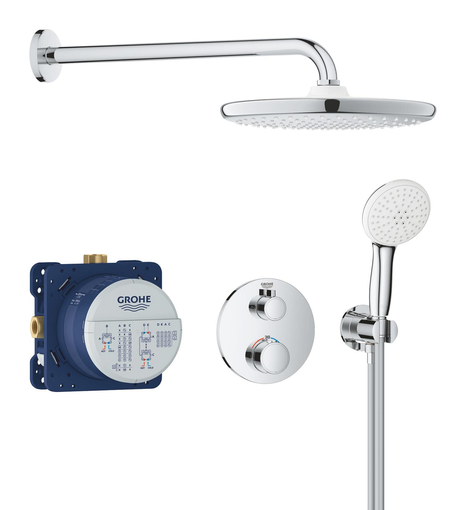 Grohe Sistem de dus grohe grohtherm 250, incastrat, termostat, 250 mm, 1 functie, crom, 34872000