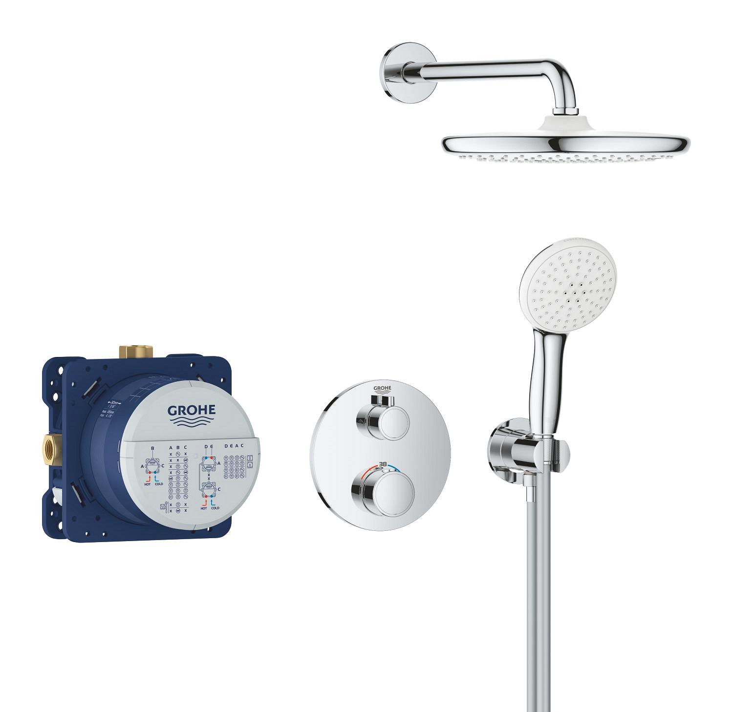 Sistem de dus Grohe 34872000, 250 mm, 1 bar, 110 mm, 1.5 m, 380 mm, 1 functii palarie dus, 1 functii para dus, Crom