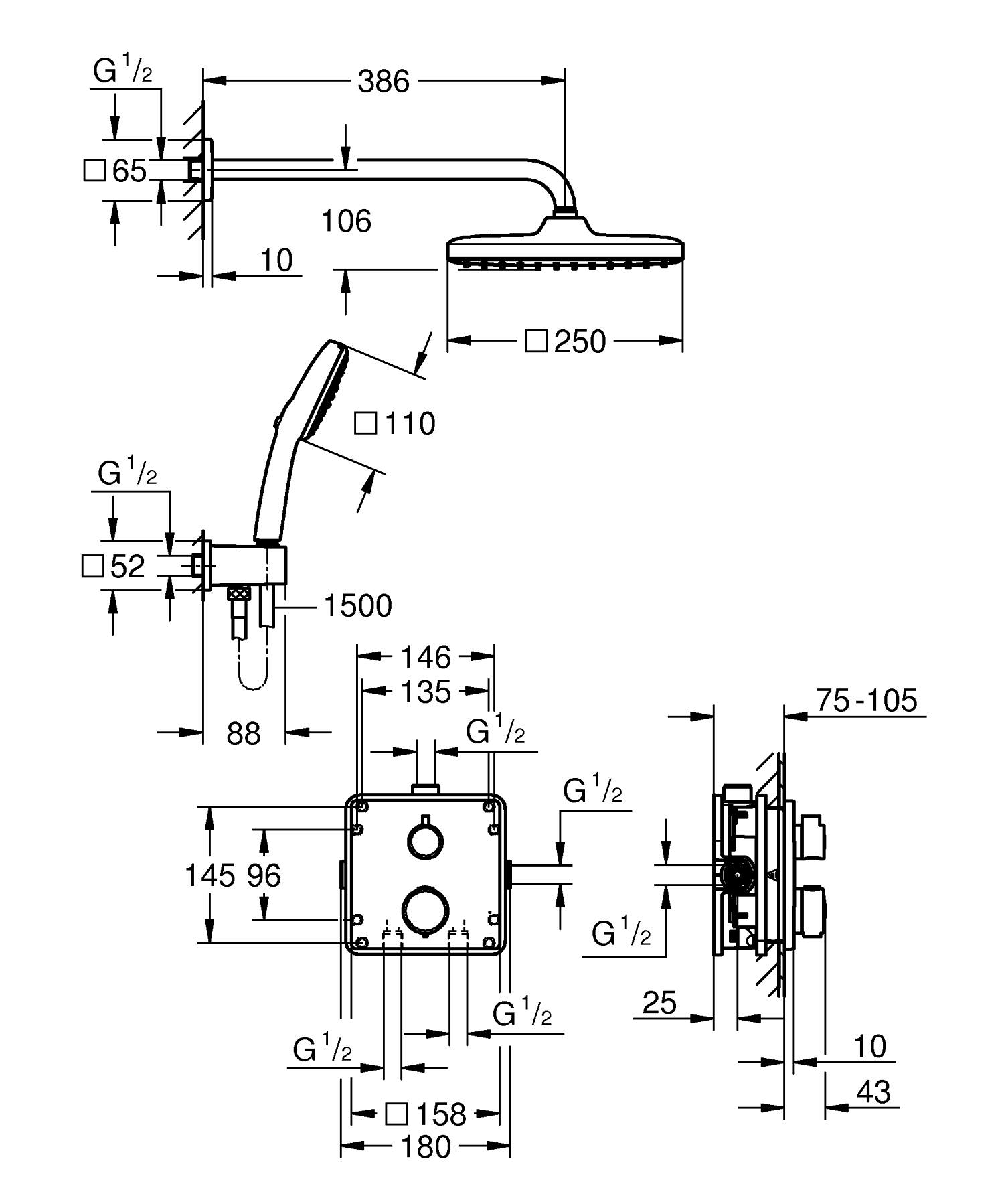 Sistem de dus Grohe 34882000, Grohtherm, tip incastrare incastrat, pentru dus, pentru un dus confortabil zilnic, crom [6]