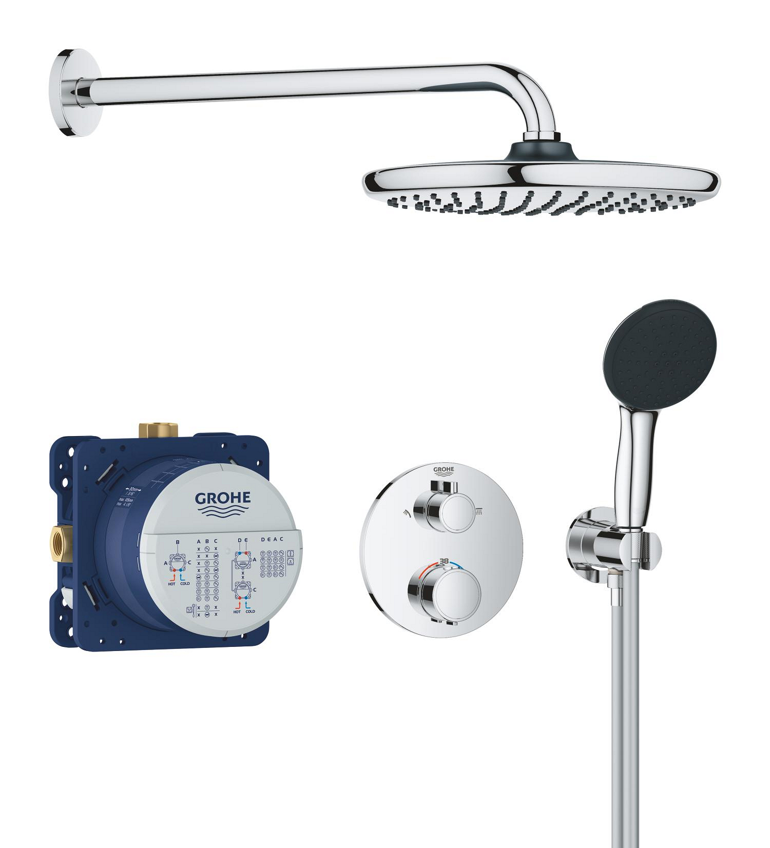 Grohe Sistem de dus grohe grohtherm 34883000, 1/2'', incastrat, termostat, 250 mm, crom