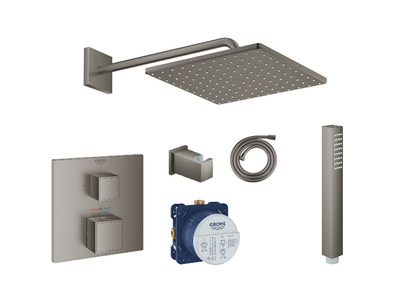 Grohe Sistem de dus grohe grohtherm cube 24153al0, 1/2'', incastrat, termostat, 310 mm, 3 functie, para cube+, mat, grafit