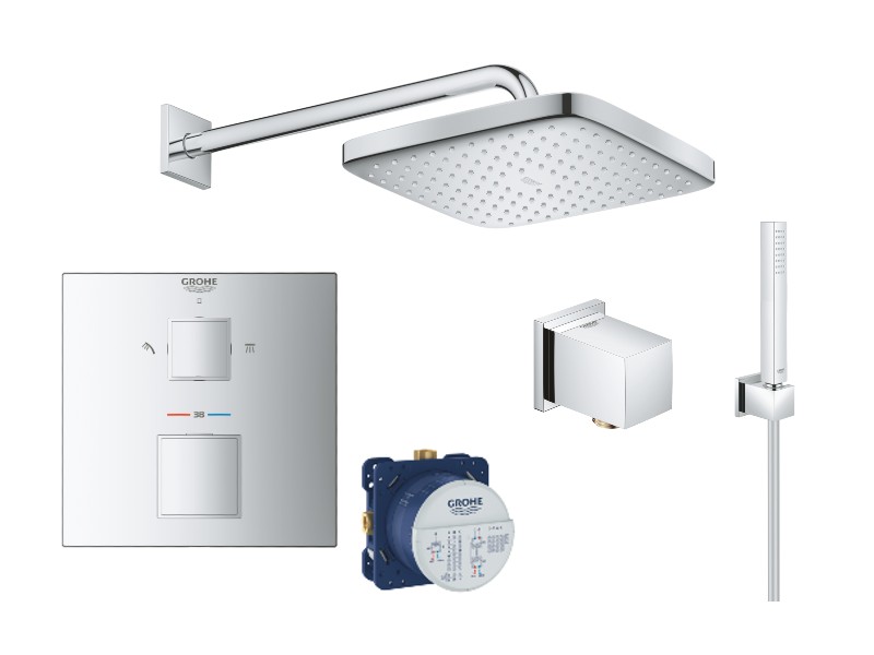 Grohe Sistem de dus grohe grohtherm cube 24154000, 1/2'', incastrat, termostat, 250 mm, 1 pulverizare, anti-calcar, protectie,