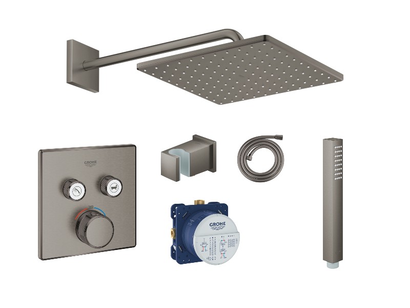 Grohe Sistem de dus grohe grohtherm cube 29124al0, 1/2'', incastrat, termostat, 310 mm, 1 functie, mat, grafit