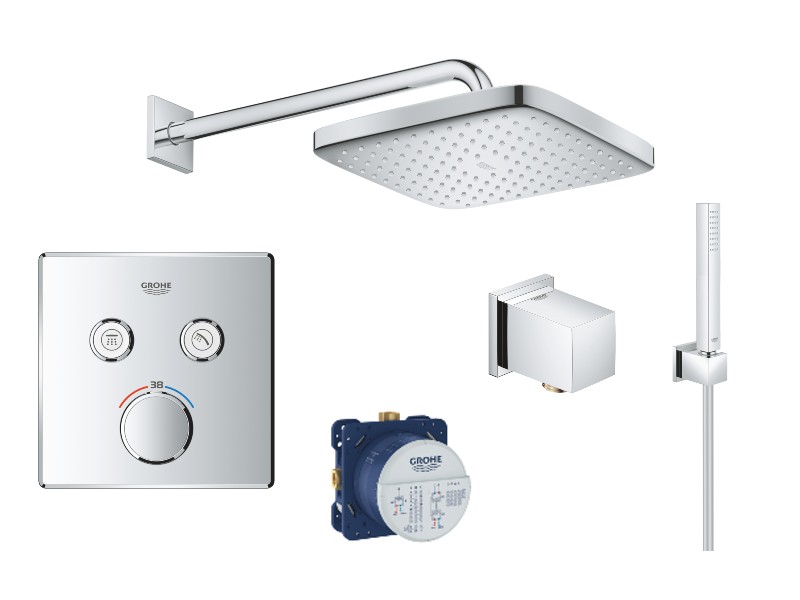 Grohe Sistem de dus grohe grohtherm smartcontrol 29124000, 1/2'', incastrat, termostat, 250 mm, 1 pulverizare, anti-calcar, crom
