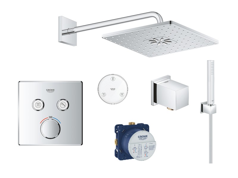 Grohe Sistem de dus grohe grohtherm smartcontrol 29124000, 1/2'', incastrat, termostat, 310 mm, 3 pulverizari, telecomanda crom