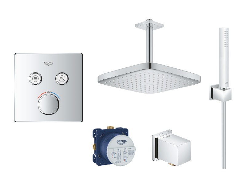 Grohe Sistem de dus grohe grohtherm smartcontrol 29124000, 1/2'', incastrat, termostat, 250 mm, montare pe tavan, 1 pulverizare,
