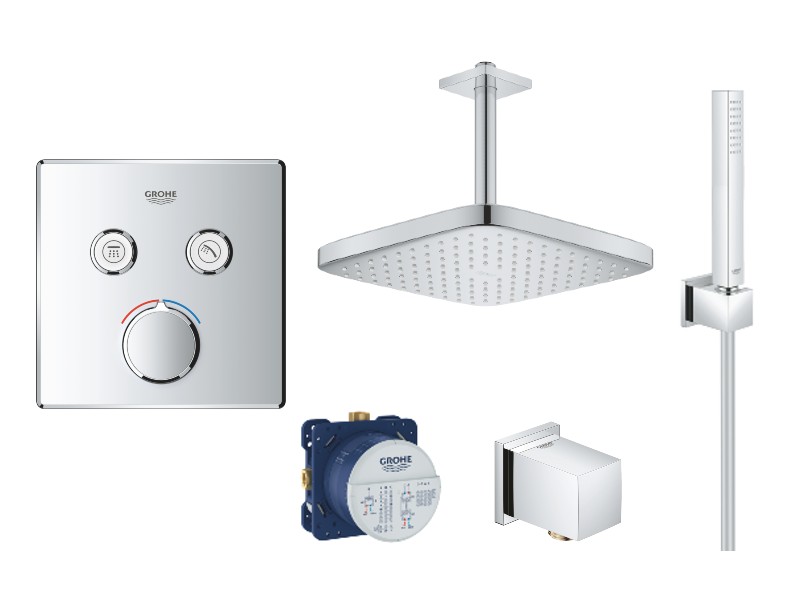 Grohe Sistem de dus grohe grohtherm smartcontrol 29148000, 1/2'', incastrat, 250 mm, montare pe tavan, 1 pulverizare, crom