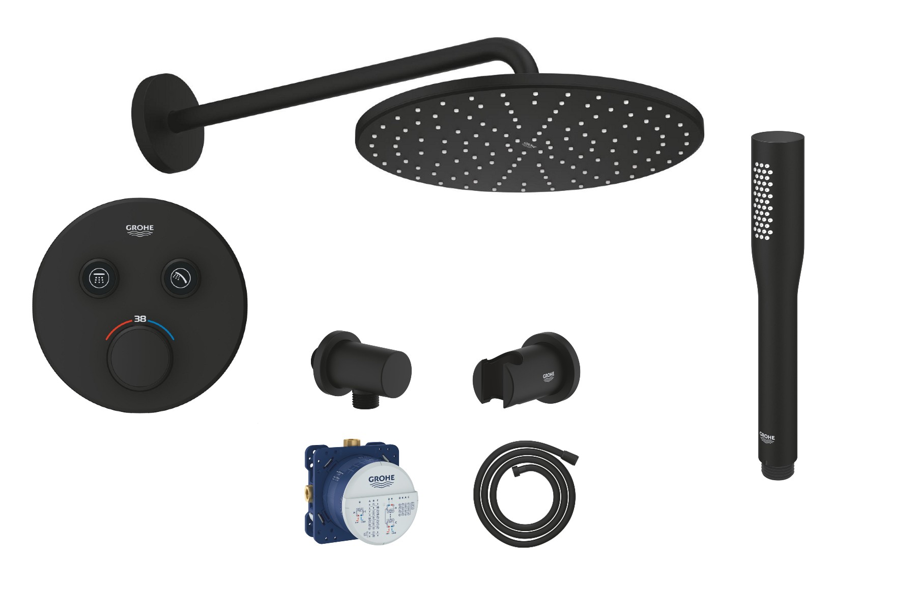Grohe Sistem de dus grohe grohtherm smartcontrol 310, 1/2'', incastrat, termostat, 310 mm, 1 pulverizare, para stick, mat, negru