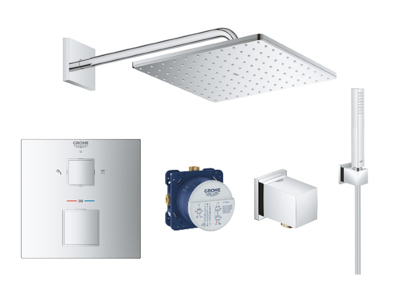Grohe Sistem de dus grohe grohthermcube 24154000, 1/2'', incastrat, termostat, 310 mm, 1 pulverizare, anti-calcar, crom