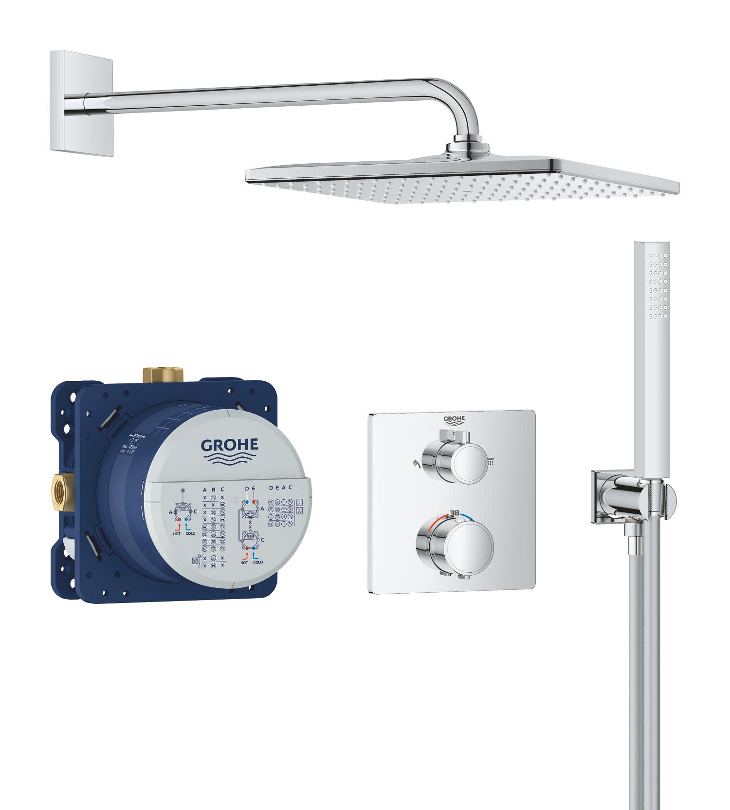 Grohe Sistem de dus grohe precision 34881000, 1/2'', incastrat, termostat, 310 mm, 1 functie, crom