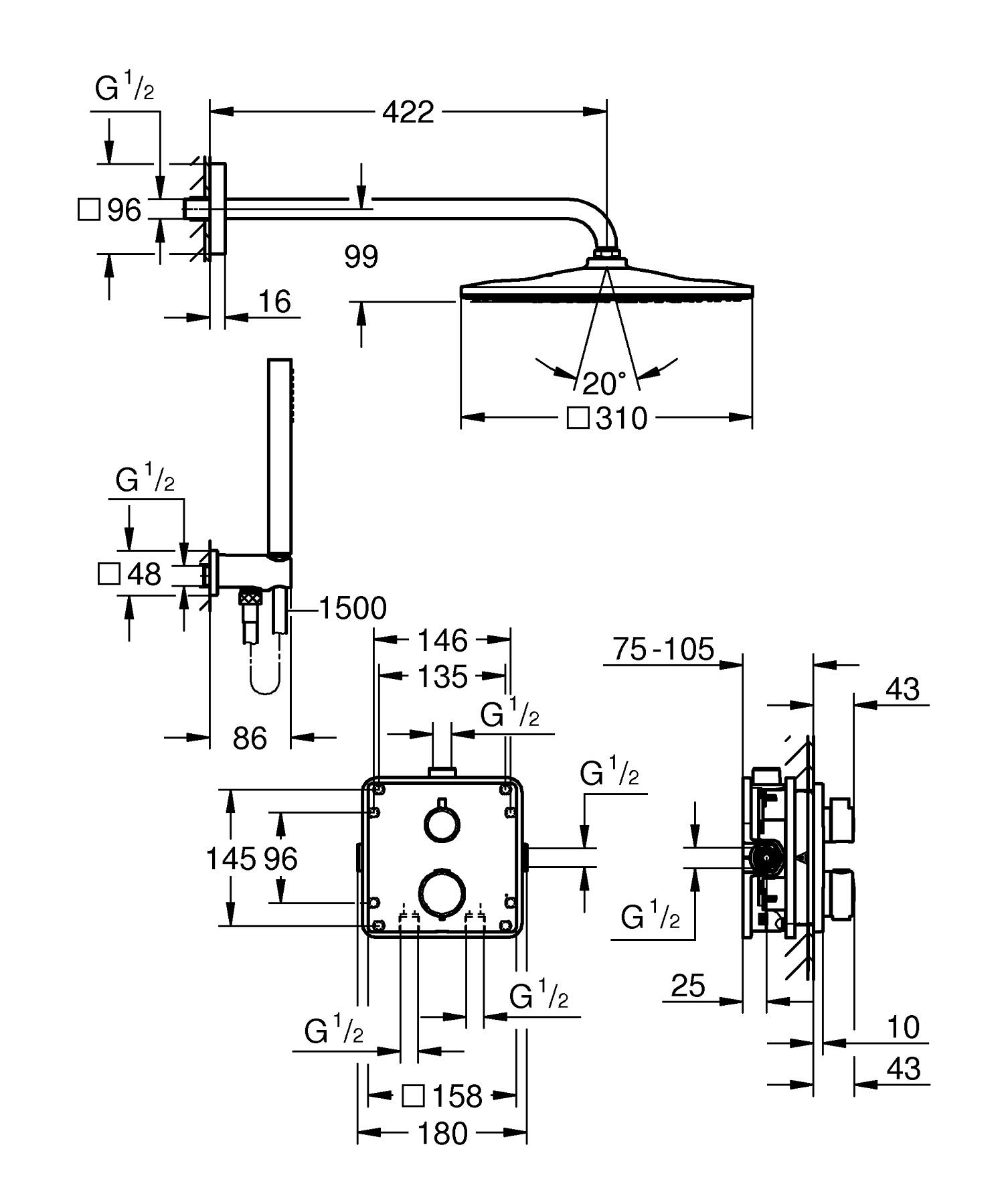 Sistem de dus Grohe 34881000, Precision, tip incastrare incastrat, pentru dus, pentru un dus confortabil zilnic, crom [5]
