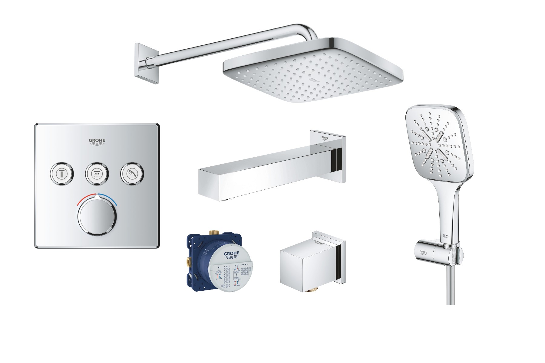 Grohe Sistem de dus grohe smartcontrol 29149000, 1/2'', incastrat, pipa cada, 250 mm, 1 pulverizare, anti-calcar, crom
